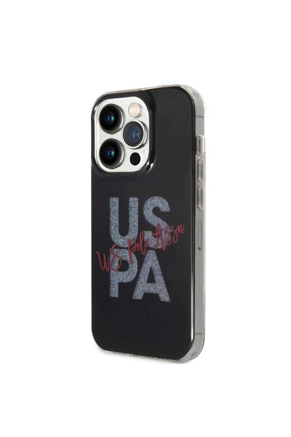 Apple iPhone 14 Pro Max Kılıf U.S. POLO ASSN. Simli Parlak Alfabe Tasarım Kapak