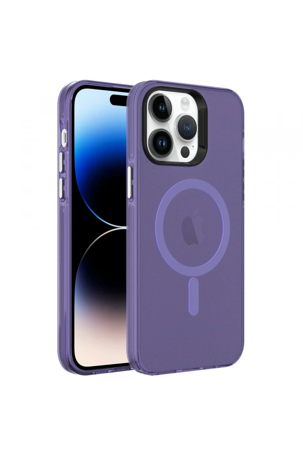 Apple iPhone 14 Pro Max Kılıf Zore M-safe Şarj Özellikli Buzlu Transparan C-Pro Sert Kapak
