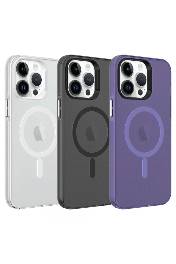 Apple iPhone 14 Pro Max Kılıf Zore M-safe Şarj Özellikli Buzlu Transparan C-Pro Sert Kapak