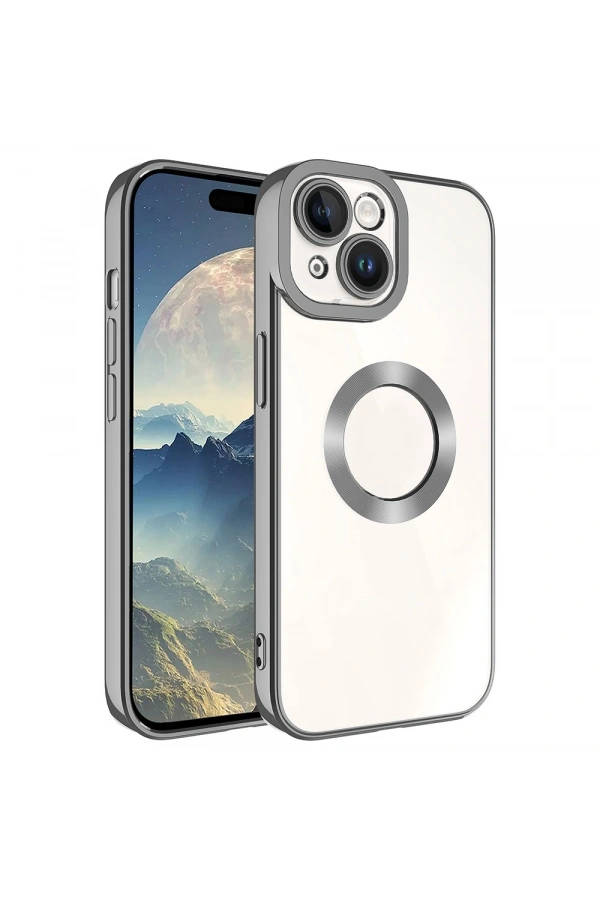 Apple iPhone 15 Kılıf Kamera Korumalı Logo Gösteren Zore Omega Kapak