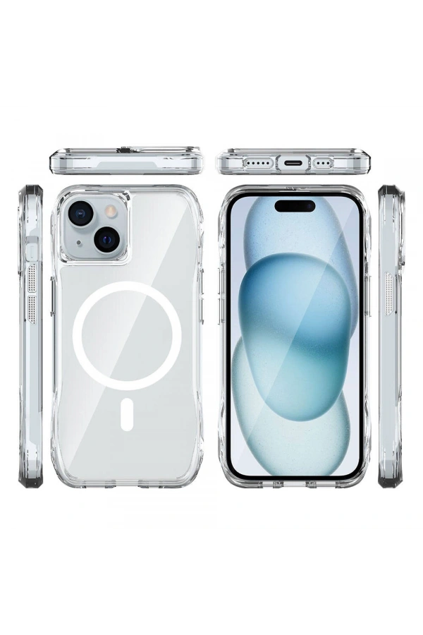 Apple iPhone 15 Kılıf M-safe Şarj Özellikli Airbagli Şeffaf Zore İncek Kapak