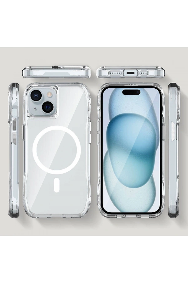 Apple iPhone 15 Kılıf M-safe Şarj Özellikli Airbagli Şeffaf Zore İncek Kapak