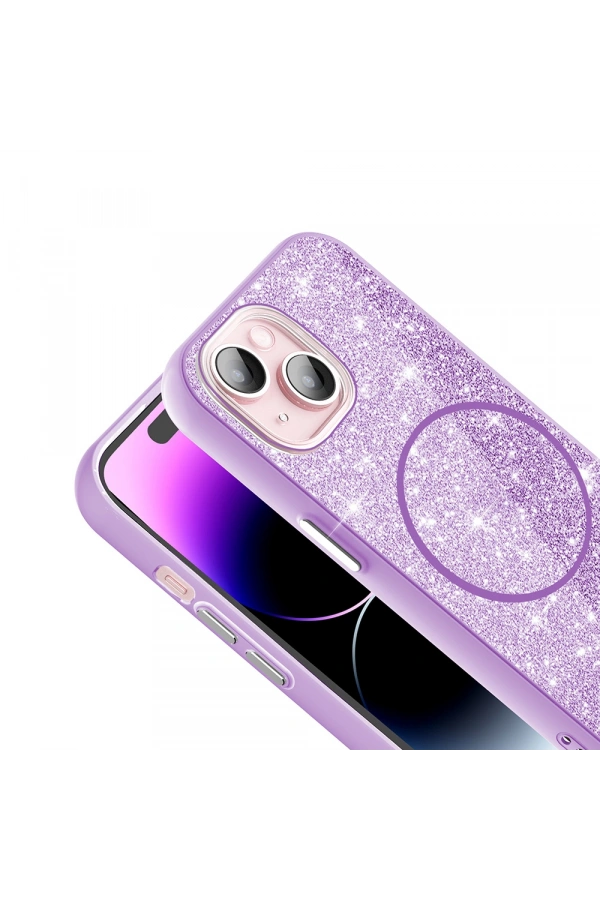 Apple iPhone 15 Kılıf M-safe Şarj Özellikli Parlayan Simli Zore Okso Kapak