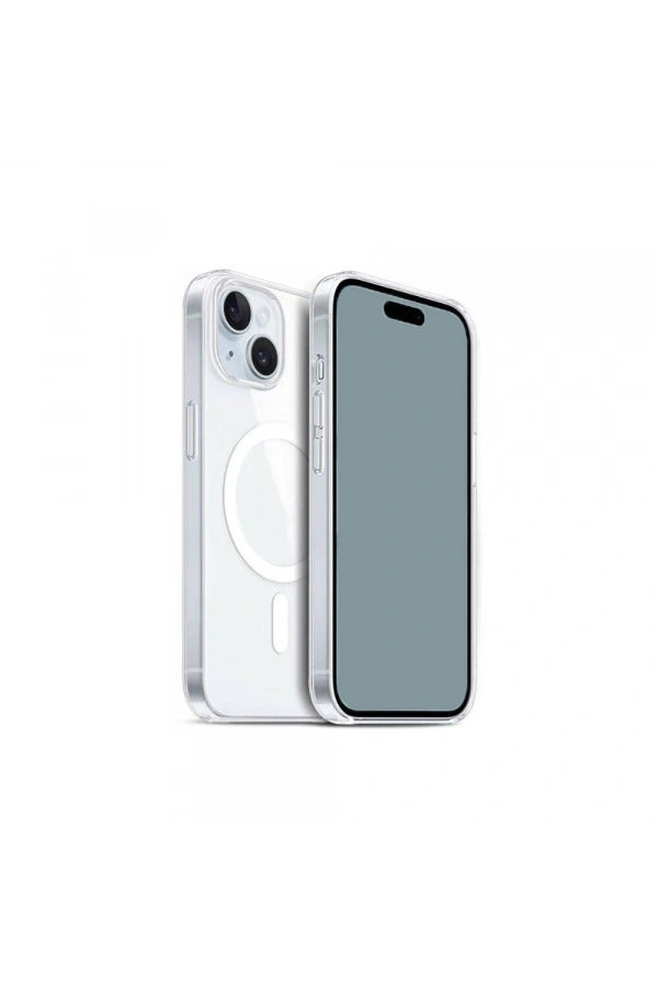 Apple iPhone 15 Kılıf M-safe Şarj Özellikli Şeffaf Sert PC Zore Embos Kapak