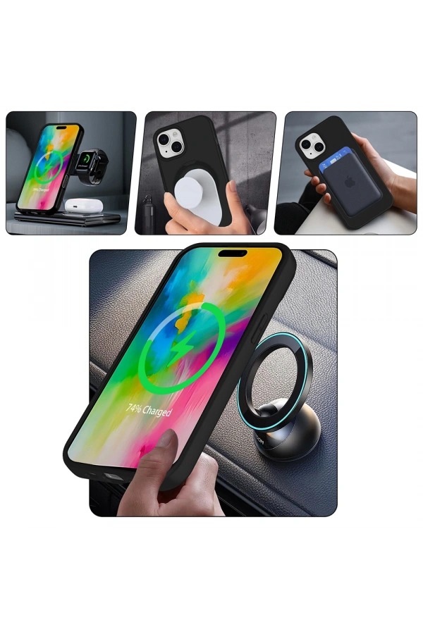 Apple iPhone 15 Kılıf M-safe Şarj Özellikli Standlı Zore Samara Kapak