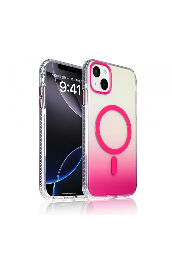 Apple iPhone 15 Kılıf M-safe Şarj Özellikli Transparan Renk Geçişli Zore Toros Kapak