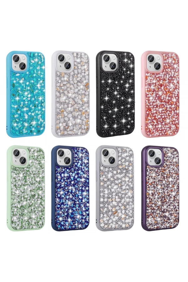 Apple iPhone 15 Kılıf Parlak Taşlı Tasarım Zore Linea Diamond Kapak