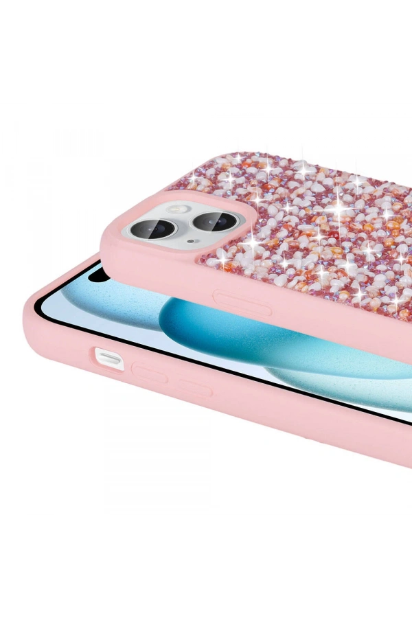 Apple iPhone 15 Kılıf Parlak Taşlı Tasarım Zore Linea Diamond Kapak