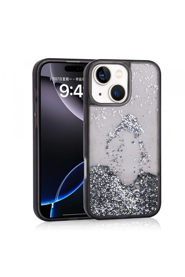 Apple iPhone 15 Kılıf Sıvılı Simli Şeffaf Arka Yüzey Zore Keto Silikon Kapak
