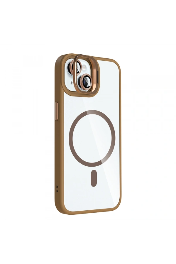 Apple iPhone 15 Kılıf Standlı ve Kamera Lens Hediyeli M-Safe Şarj Özellikli Zore Etro Kapak