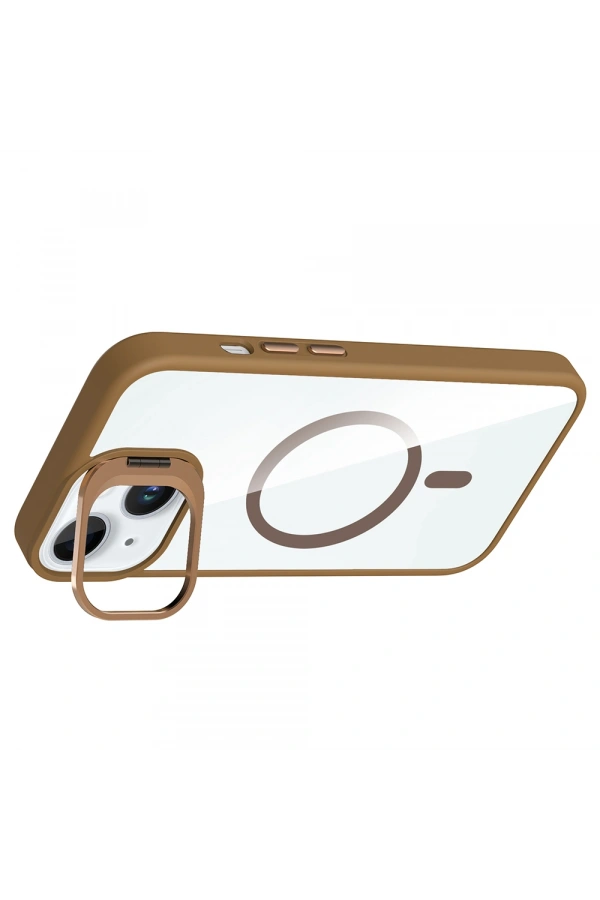 Apple iPhone 15 Kılıf Standlı ve Kamera Lens Hediyeli M-Safe Şarj Özellikli Zore Etro Kapak