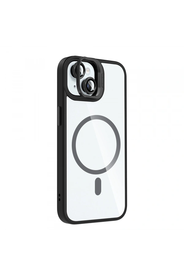 Apple iPhone 15 Kılıf Standlı ve Kamera Lens Hediyeli M-Safe Şarj Özellikli Zore Etro Kapak