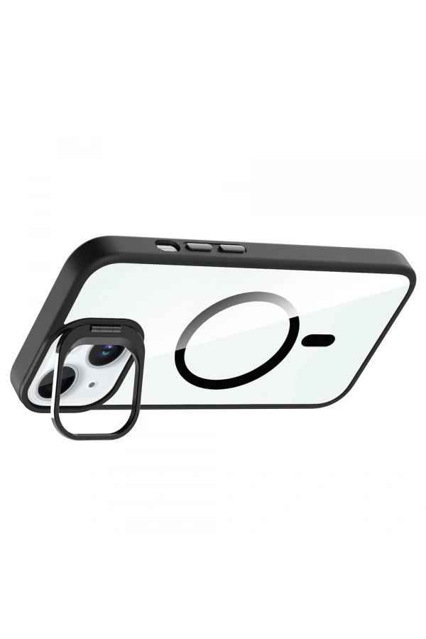 Apple iPhone 15 Kılıf Standlı ve Kamera Lens Hediyeli M-Safe Şarj Özellikli Zore Etro Kapak