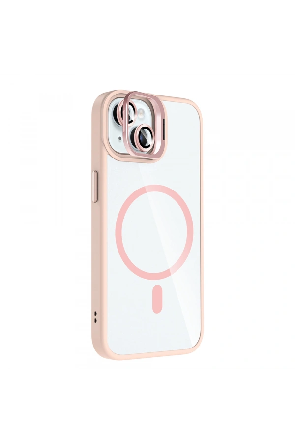 Apple iPhone 15 Kılıf Standlı ve Kamera Lens Hediyeli M-Safe Şarj Özellikli Zore Etro Kapak