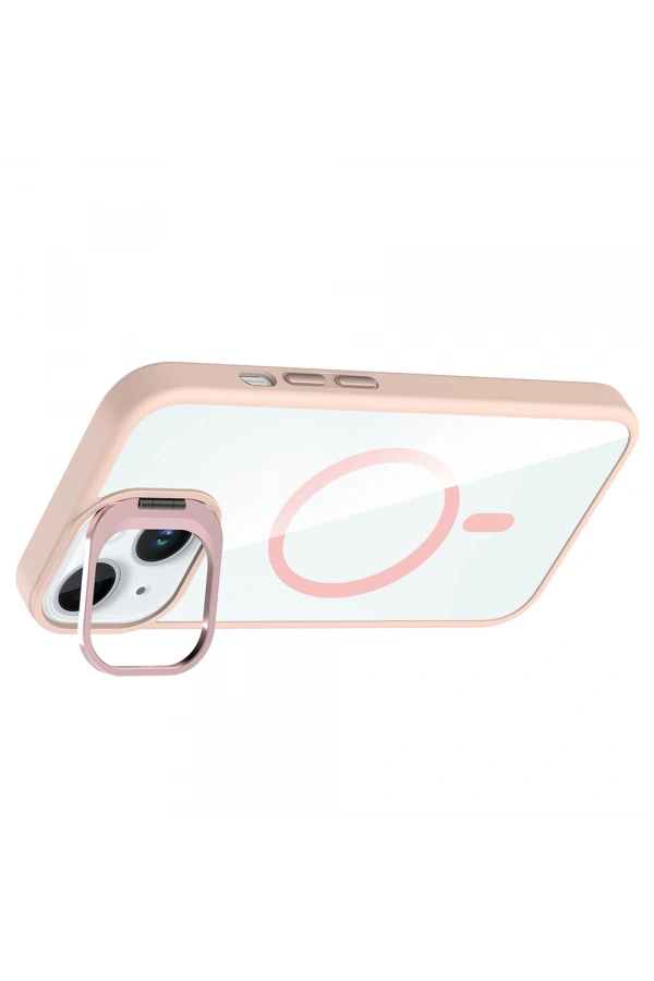 Apple iPhone 15 Kılıf Standlı ve Kamera Lens Hediyeli M-Safe Şarj Özellikli Zore Etro Kapak