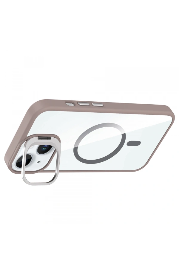 Apple iPhone 15 Kılıf Standlı ve Kamera Lens Hediyeli M-Safe Şarj Özellikli Zore Etro Kapak