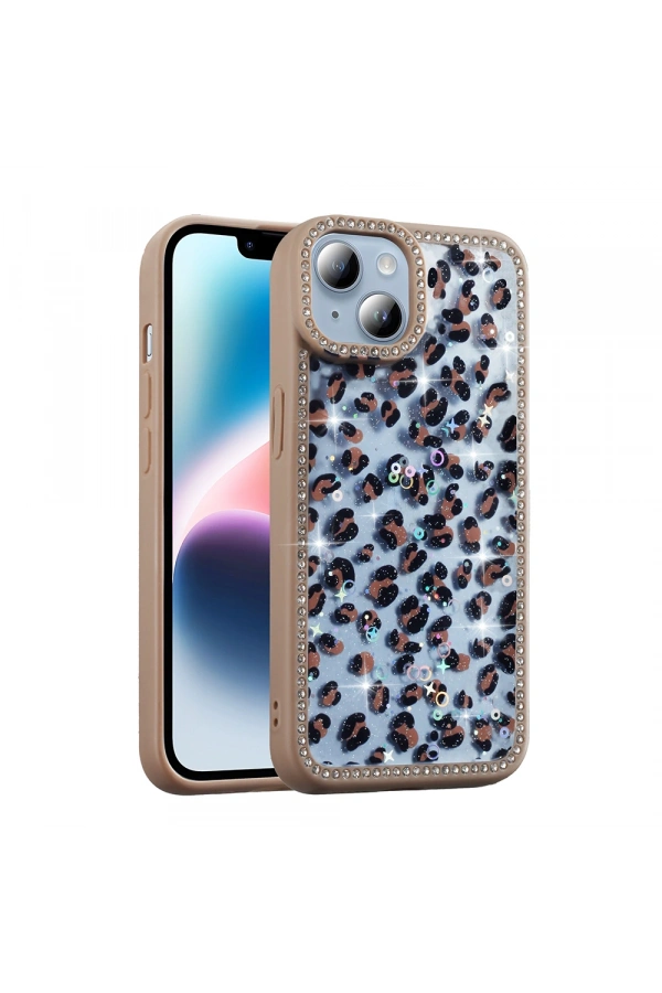 Apple iPhone 15 Kılıf Taşlı ve Simli Tasarım Zore Azra Kapak