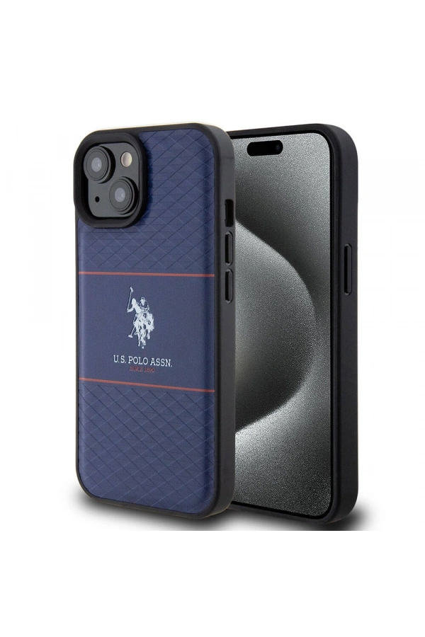 Apple iPhone 15 Kılıf U.S. Polo Assn. Orjinal Lisanslı Deri Şeritli Logo Dizayn Kapak