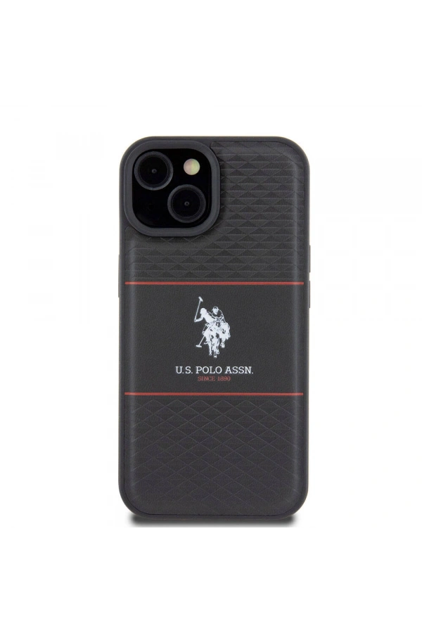 Apple iPhone 15 Kılıf U.S. Polo Assn. Orjinal Lisanslı Deri Şeritli Logo Dizayn Kapak