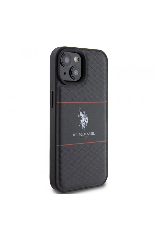 Apple iPhone 15 Kılıf U.S. Polo Assn. Orjinal Lisanslı Deri Şeritli Logo Dizayn Kapak
