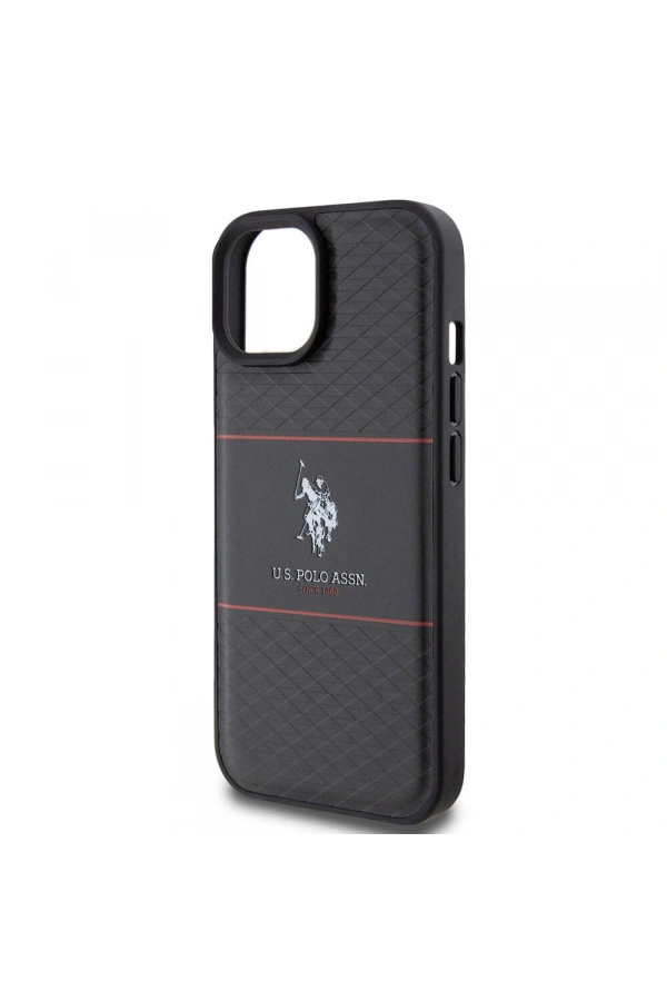 Apple iPhone 15 Kılıf U.S. Polo Assn. Orjinal Lisanslı Deri Şeritli Logo Dizayn Kapak