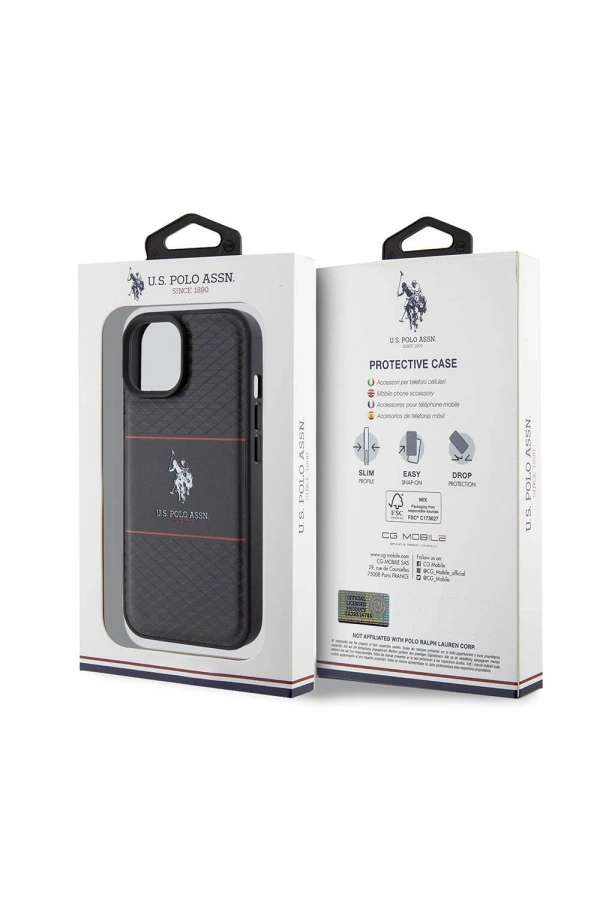 Apple iPhone 15 Kılıf U.S. Polo Assn. Orjinal Lisanslı Deri Şeritli Logo Dizayn Kapak