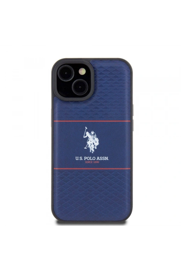 Apple iPhone 15 Kılıf U.S. Polo Assn. Orjinal Lisanslı Deri Şeritli Logo Dizayn Kapak