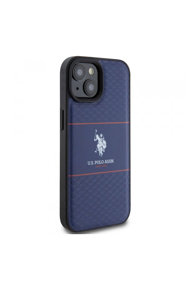 Apple iPhone 15 Kılıf U.S. Polo Assn. Orjinal Lisanslı Deri Şeritli Logo Dizayn Kapak