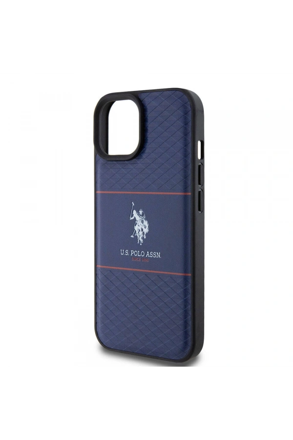 Apple iPhone 15 Kılıf U.S. Polo Assn. Orjinal Lisanslı Deri Şeritli Logo Dizayn Kapak