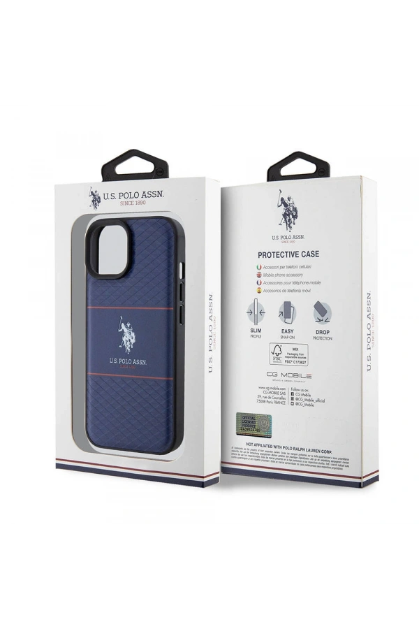 Apple iPhone 15 Kılıf U.S. Polo Assn. Orjinal Lisanslı Deri Şeritli Logo Dizayn Kapak