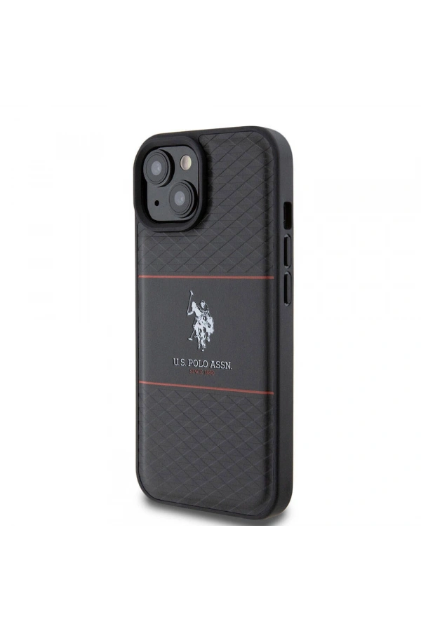 Apple iPhone 15 Kılıf U.S. Polo Assn. Orjinal Lisanslı Deri Şeritli Logo Dizayn Kapak