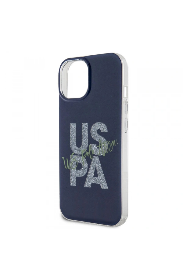 Apple iPhone 15 Kılıf U.S. Polo Assn. Orjinal Lisanslı Simli Parlak Alfabe Tasarım Kapak