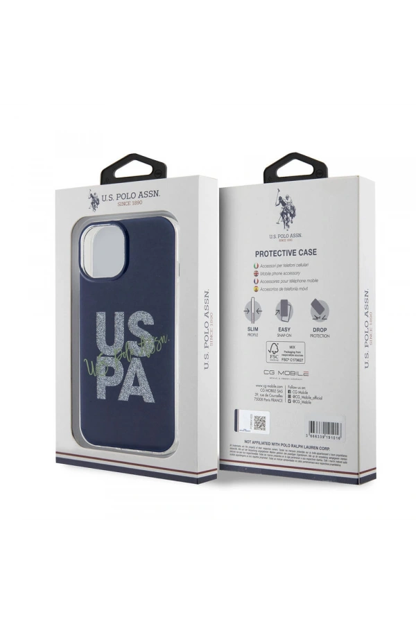 Apple iPhone 15 Kılıf U.S. Polo Assn. Orjinal Lisanslı Simli Parlak Alfabe Tasarım Kapak