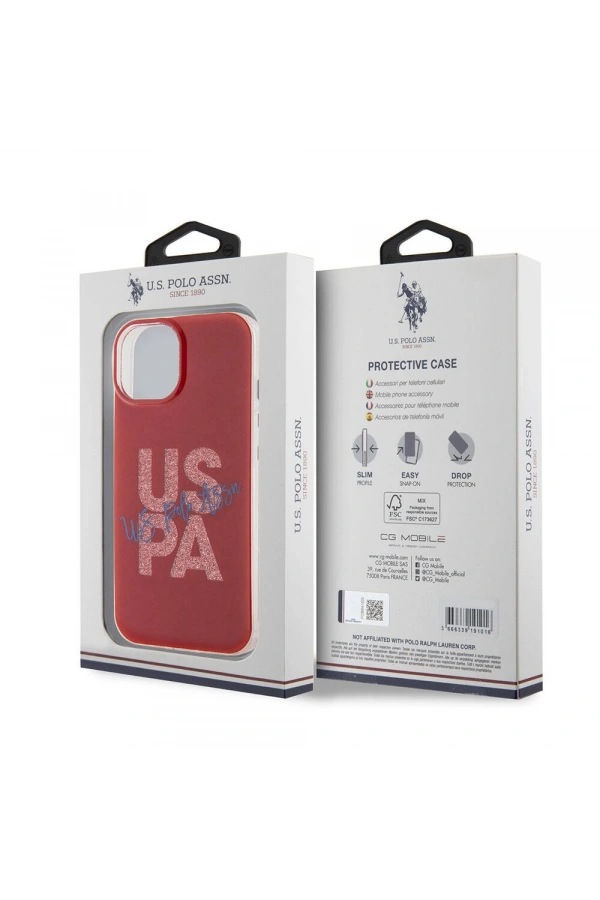 Apple iPhone 15 Kılıf U.S. Polo Assn. Orjinal Lisanslı Simli Parlak Alfabe Tasarım Kapak