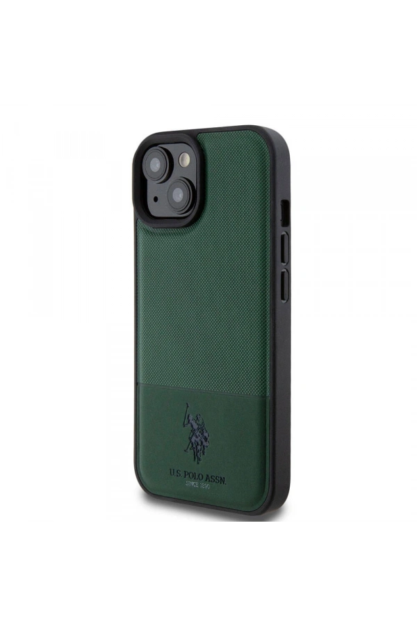 Apple iPhone 15 Kılıf U.S. Polo Assn. Orjinal Lisanslı Suni Deri Arka Yüzey Baskı Logolu Örgü Desenli Kapak