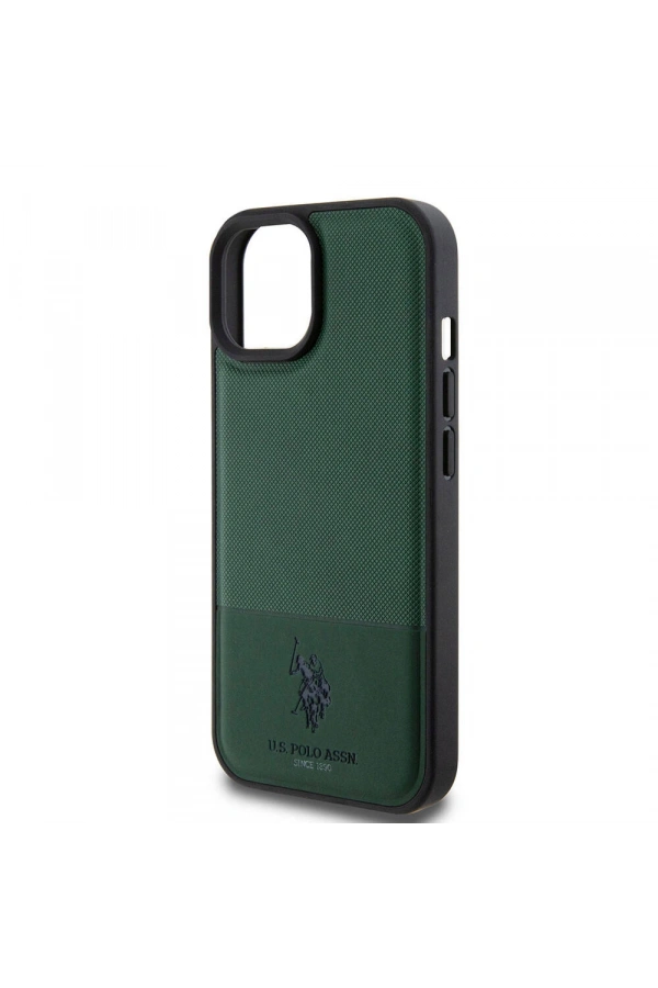 Apple iPhone 15 Kılıf U.S. Polo Assn. Orjinal Lisanslı Suni Deri Arka Yüzey Baskı Logolu Örgü Desenli Kapak