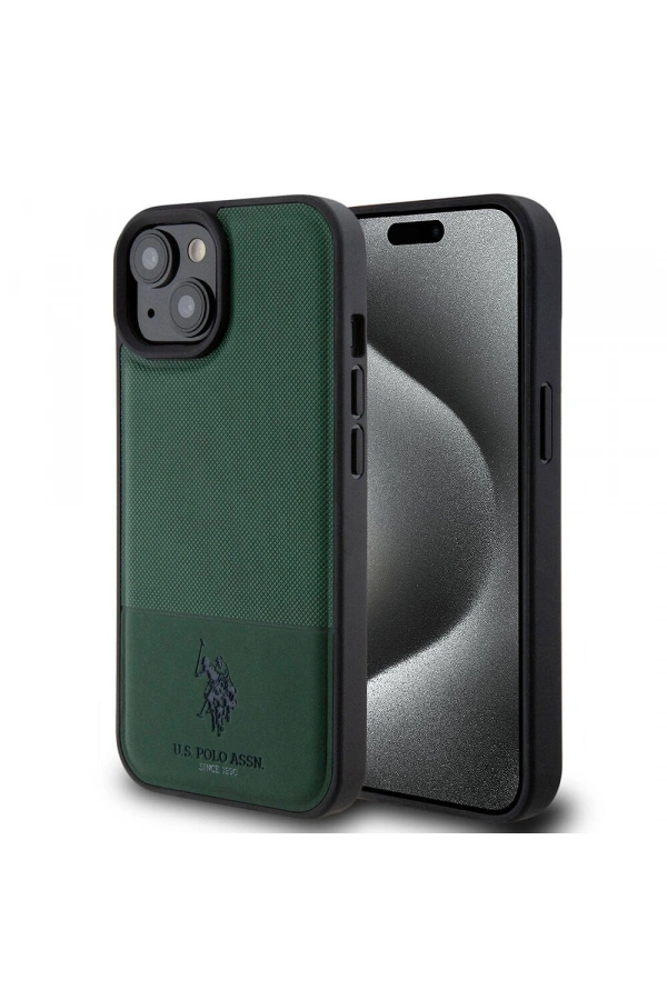 Apple iPhone 15 Kılıf U.S. Polo Assn. Orjinal Lisanslı Suni Deri Arka Yüzey Baskı Logolu Örgü Desenli Kapak