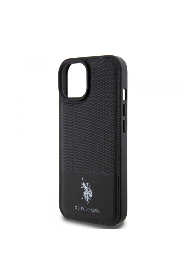Apple iPhone 15 Kılıf U.S. Polo Assn. Orjinal Lisanslı Suni Deri Arka Yüzey Baskı Logolu Örgü Desenli Kapak
