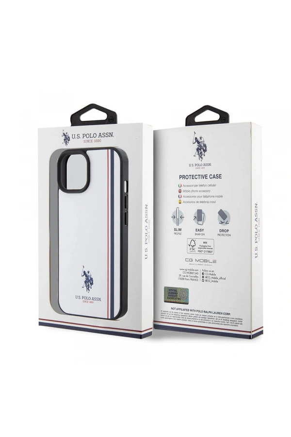 Apple iPhone 15 Kılıf U.S. Polo Assn. Orjinal Lisanslı Üç Renk Şerit Tasarımlı Baskı Logolu Kapak