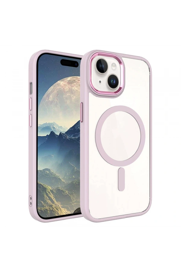Apple iPhone 15 Kılıf Wireless Şarj Özellikli Zore Krom M-safe Silikon Kapak