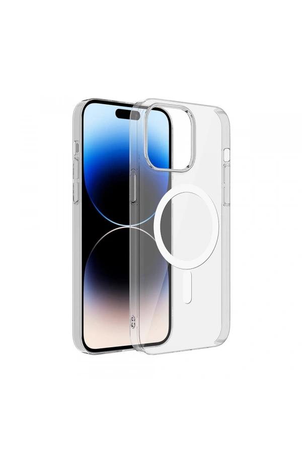 Apple iPhone 15 Kılıf Zore M-safe Şarj Özellikli Şeffaf Tek Kamera Çerçeveli Porto Kapak
