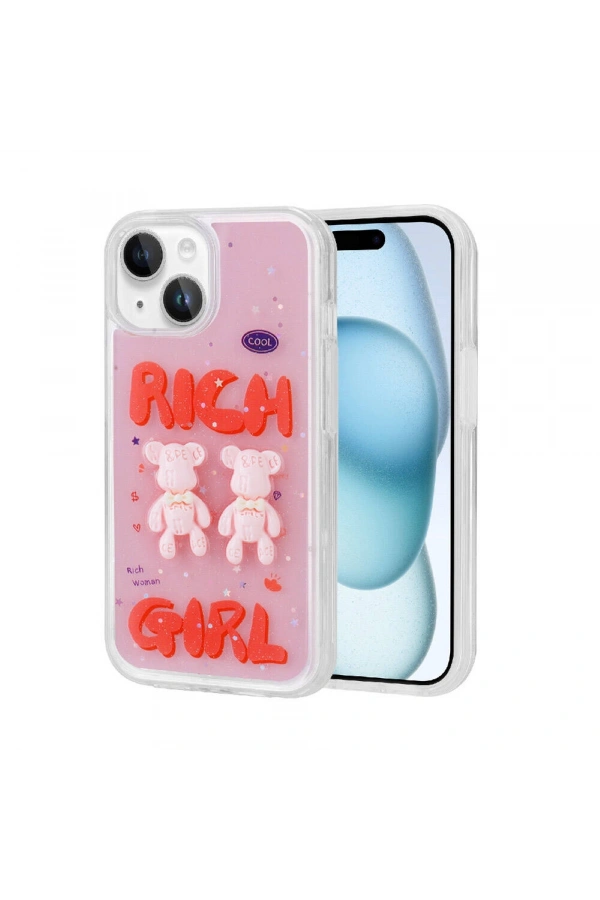 Apple iPhone 15 Plus Kılıf Kabartma Figürlü Parlak Zore Minimini Silikon Kapak
