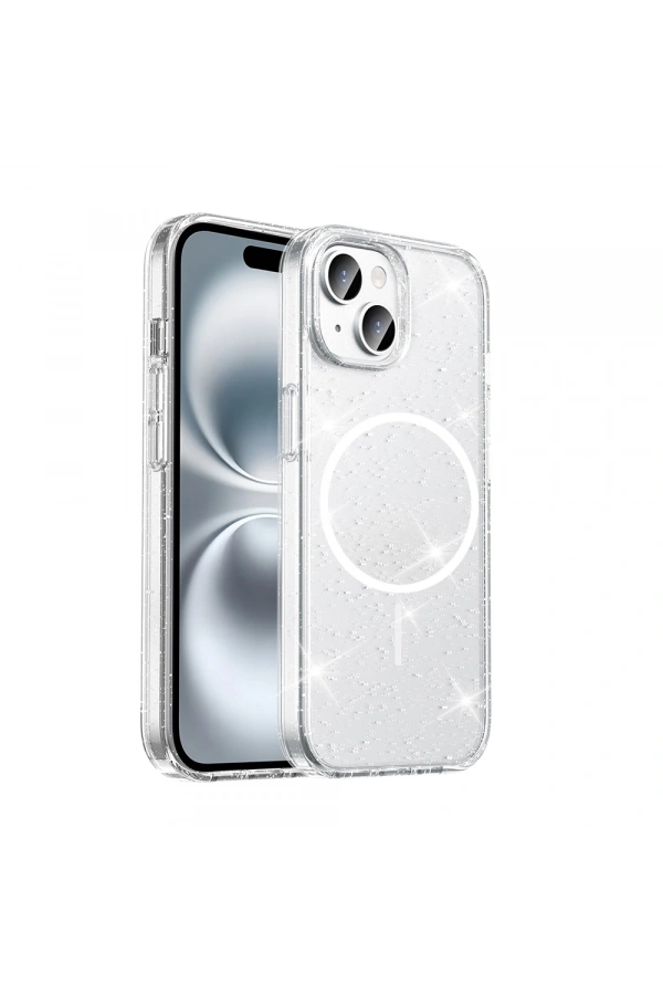 ​Apple iPhone 15 Plus Kılıf M-safe Şarj Özellikli Parlayan Simli Saydam Renkli Zore Maris Kapak
