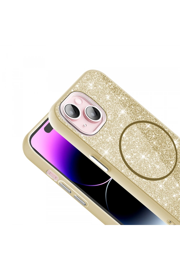 Apple iPhone 15 Plus Kılıf M-safe Şarj Özellikli Parlayan Simli Zore Okso Kapak