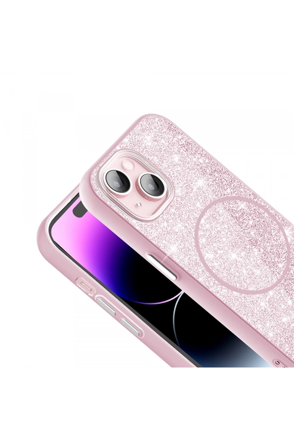 Apple iPhone 15 Plus Kılıf M-safe Şarj Özellikli Parlayan Simli Zore Okso Kapak