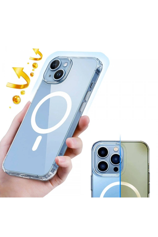 Apple iPhone 15 Plus Kılıf M-safe Şarj Özellikli Şeffaf Sert PC Zore Embos Kapak