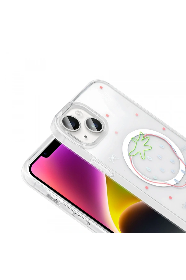 Apple iPhone 15 Plus Kılıf M-Safe Şarj Özellikli Şeffaf Zore Folk Sert Kapak