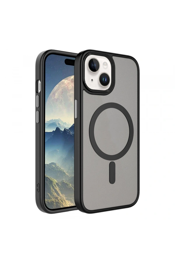 Apple iPhone 15 Plus Kılıf Mat Arka Yüzey Wireless Şarj Özellikli Zore Flet M-safe Kapak