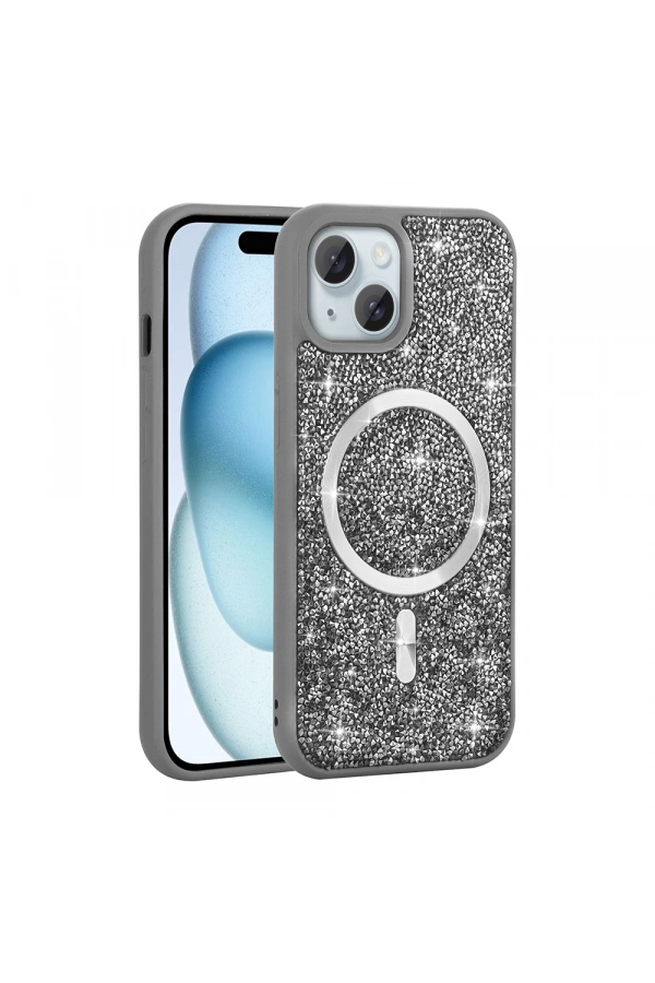 Apple iPhone 15 Plus Kılıf Pırlanta Tasarımlı M-safe Şarj Özellikli Zore Mozaik Silikon Kapak
