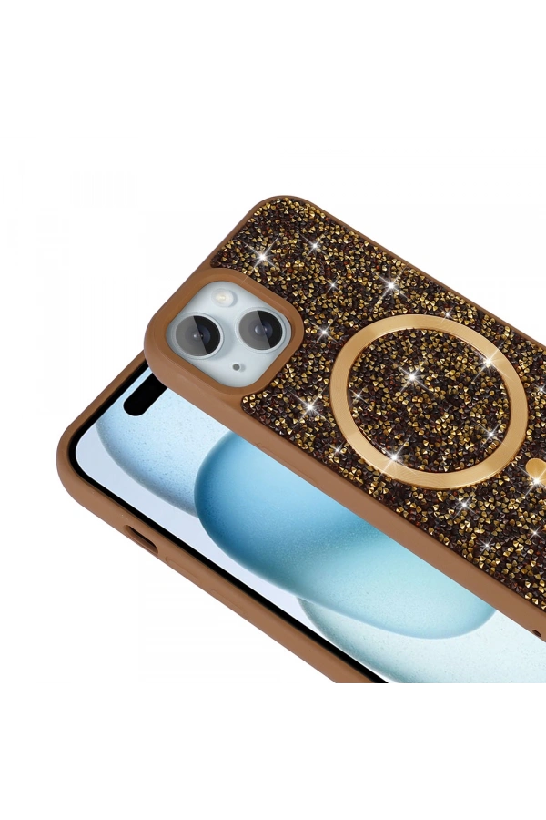 Apple iPhone 15 Plus Kılıf Pırlanta Tasarımlı M-safe Şarj Özellikli Zore Mozaik Silikon Kapak